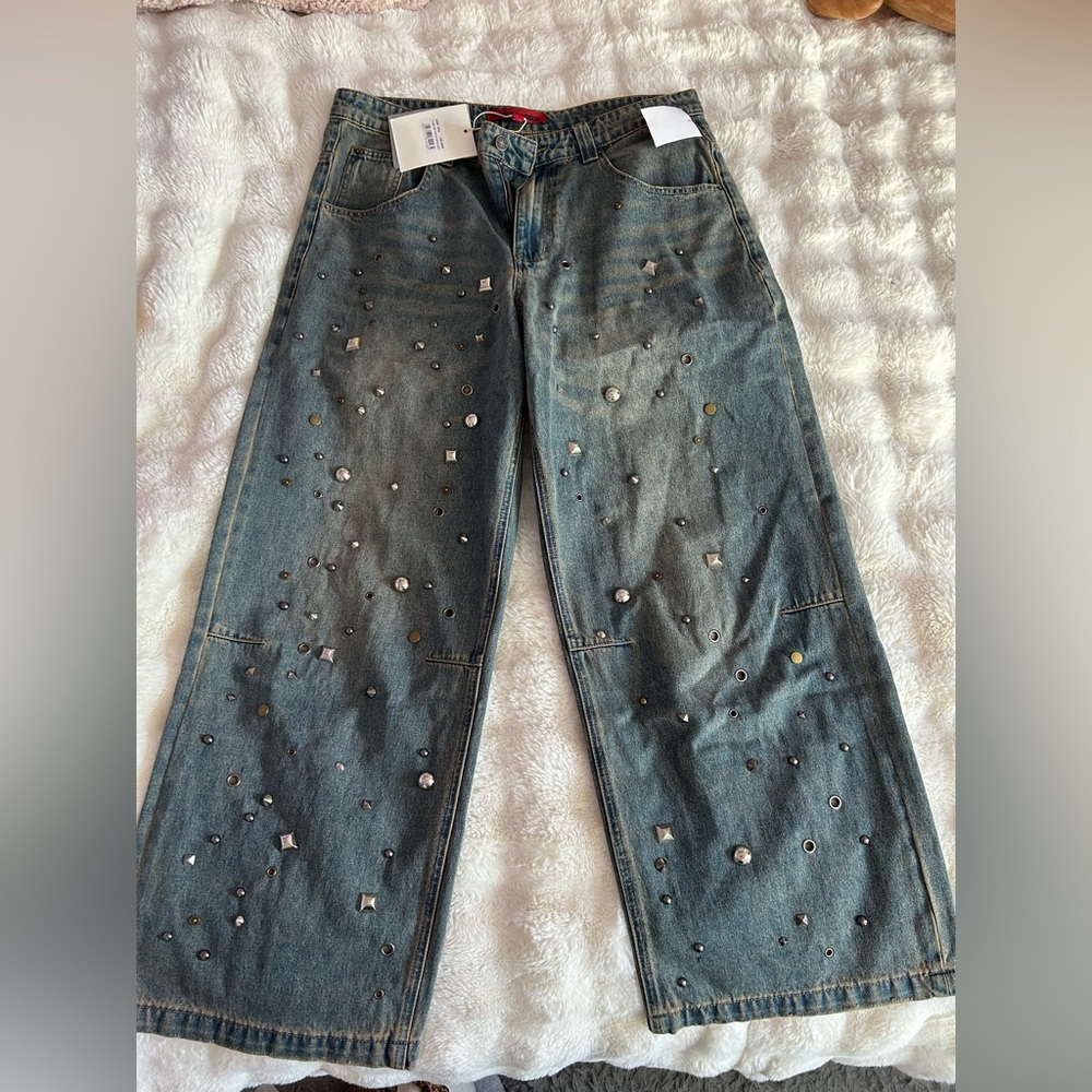 Jaded London Bolted Studded Colossus jeans with Red Tag